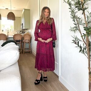 Red long sleeve midi dress